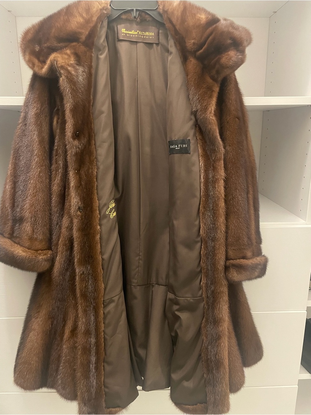Saga Furs Brown Mink Fur Coat with Plush Collar